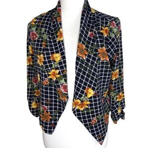 Iris Los Angeles Cropped Floral Plaid Boho Lightweight Blazer Jacket